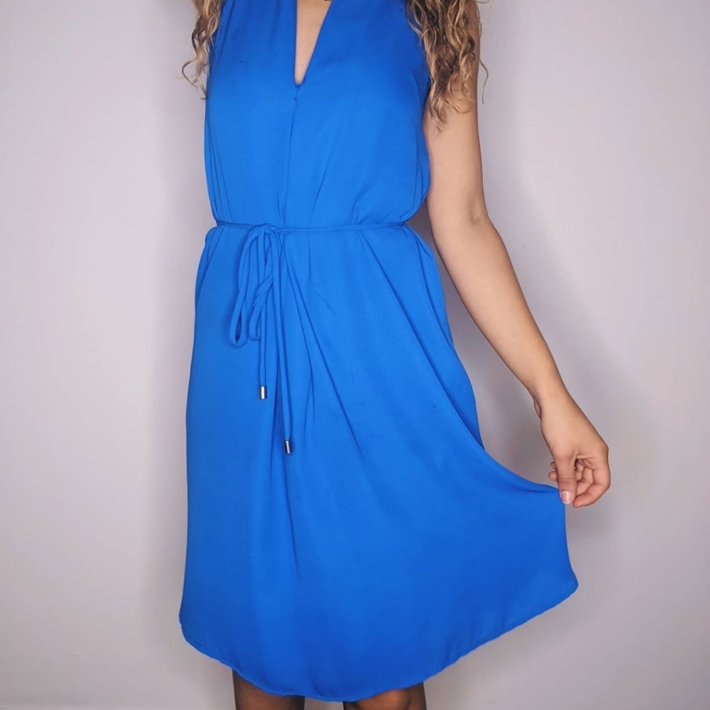 Blue Chiffon Work Appropriate Dress